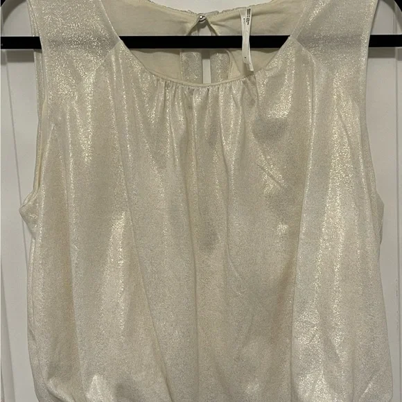 Anthropologie Shimmer Sleeveless Metallic Ivory Tank Top Bubble Hem Boho Small - Picture 4 of 10